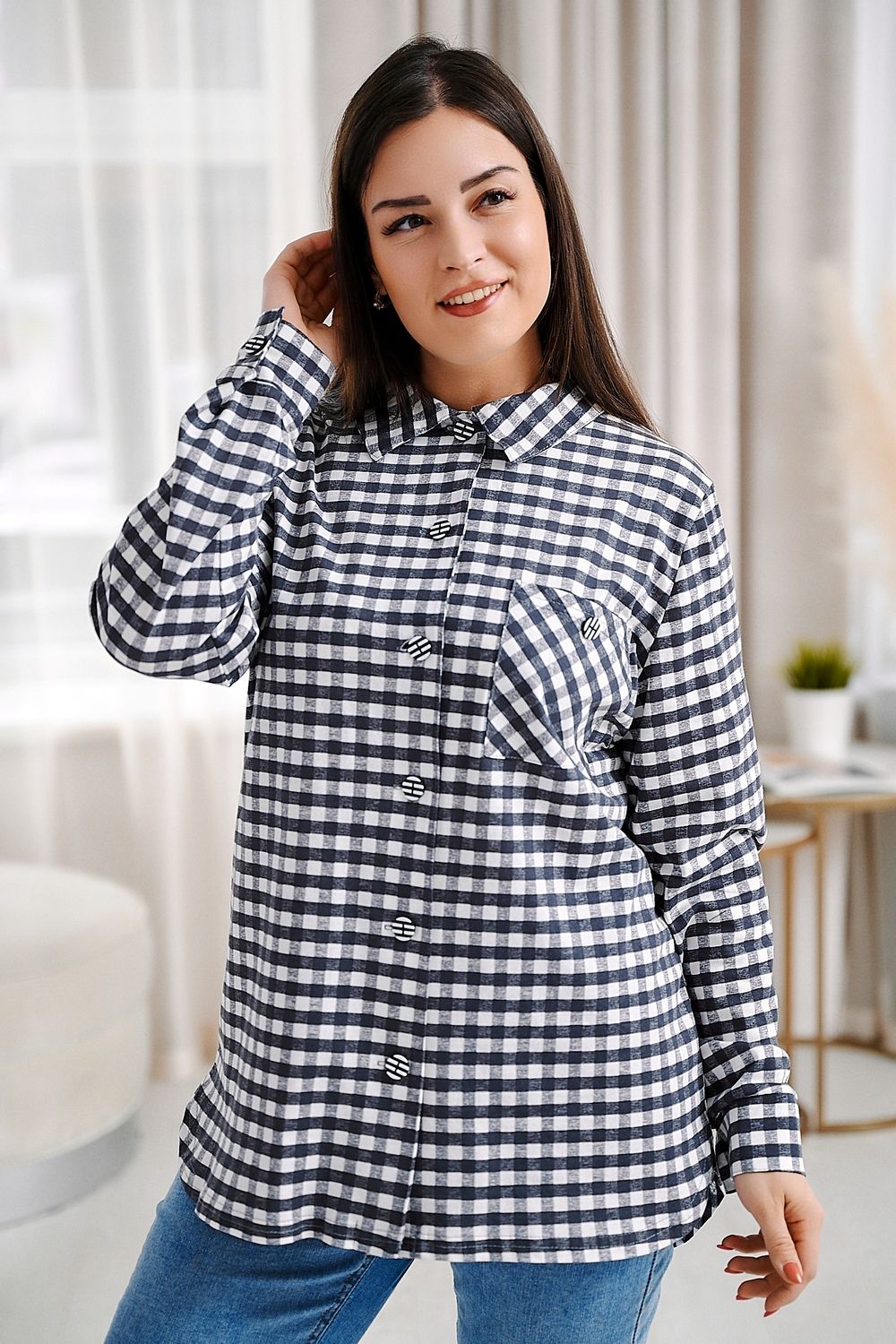 Туника 9109 - черная мелкая клетка