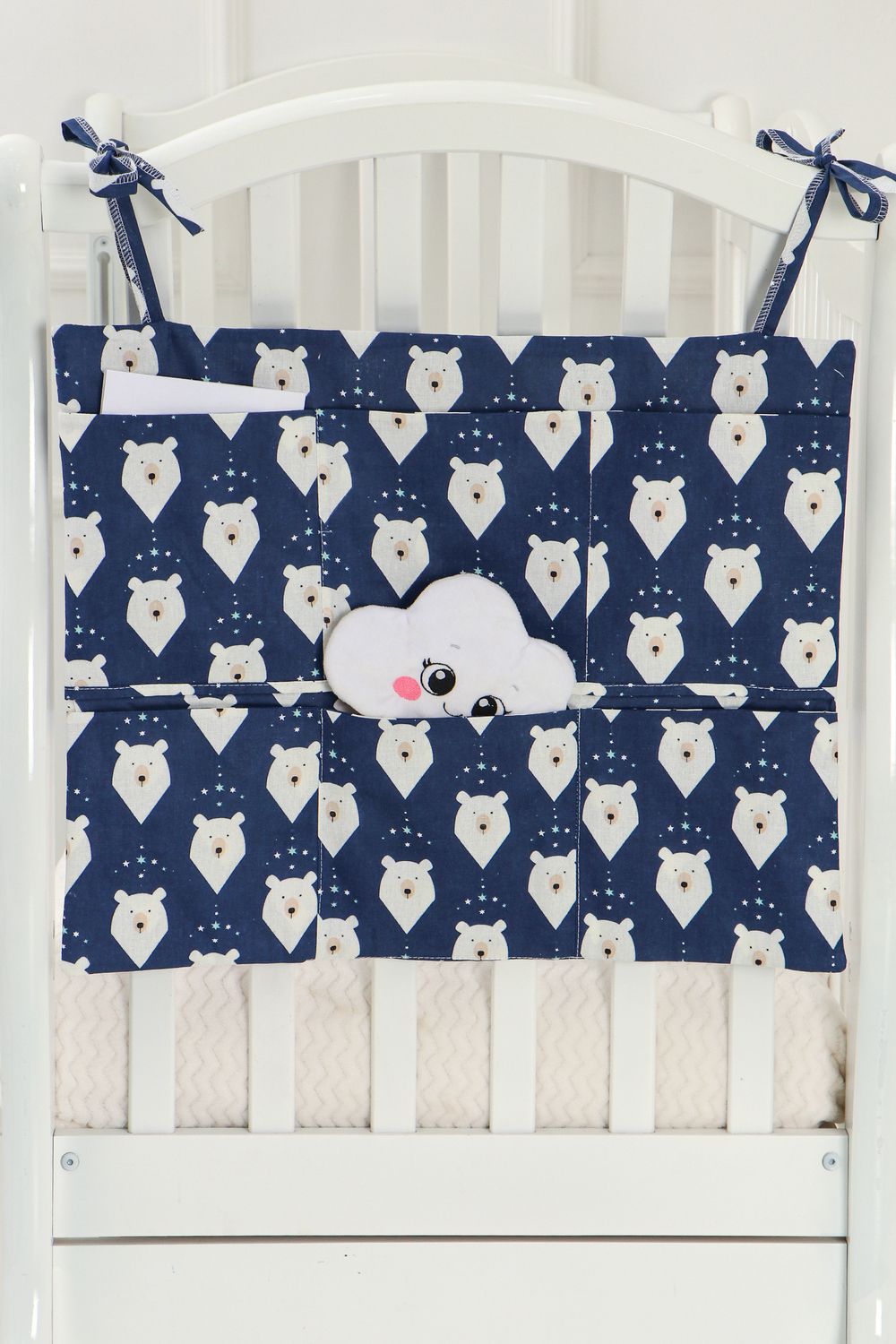 Органайзер на детскую кроватку арт. ККР/белый-мишка-синий