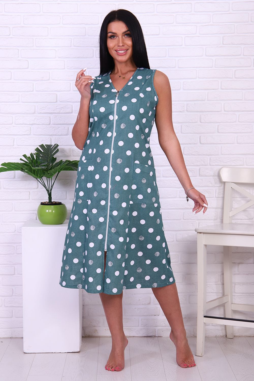 Халат 6751 - зеленый горох