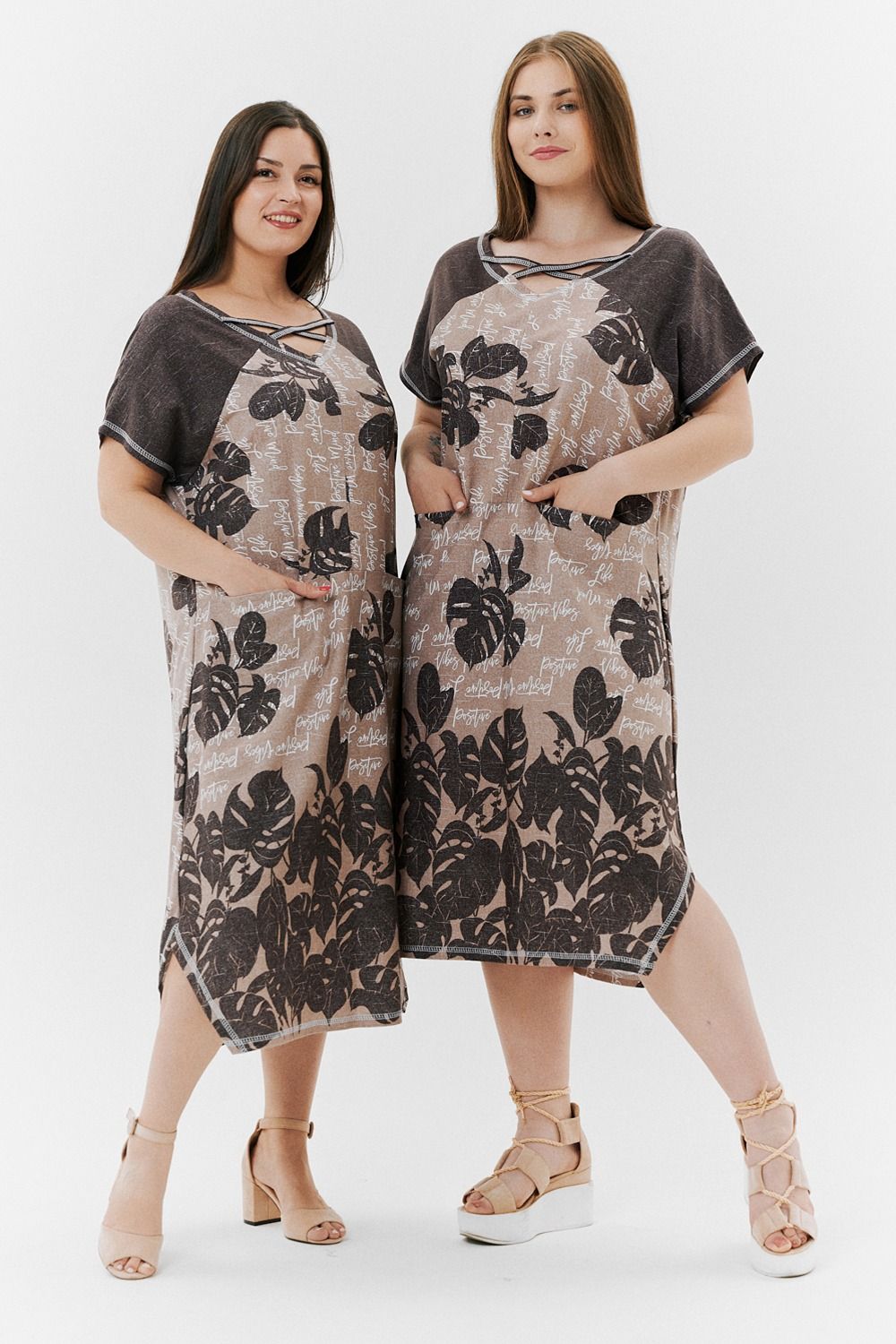Платье 9137 - монстеры коричневые