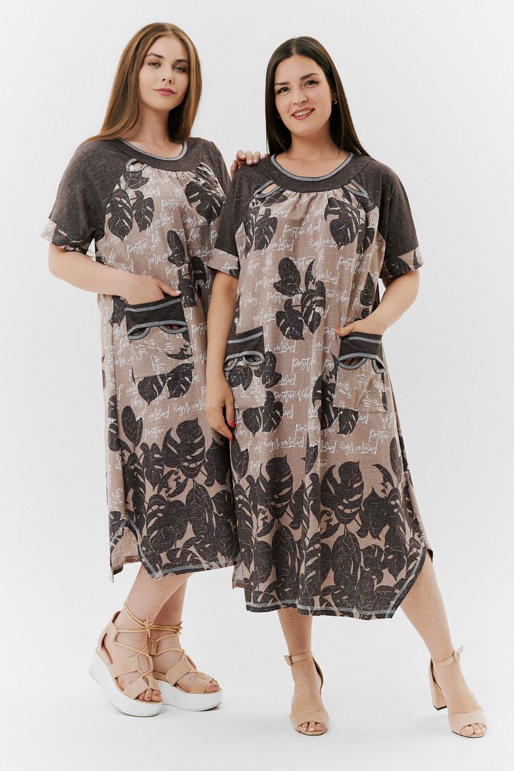 Платье 9136 - монстеры коричневые