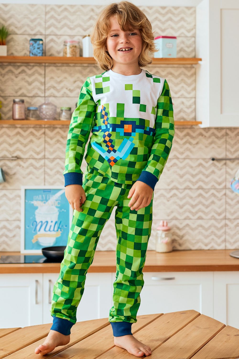 Пижама детская (фуфайка (лонгслив), брюки) д/мал Juno AW20BJ606 Sleepwear зеленый - зеленый
