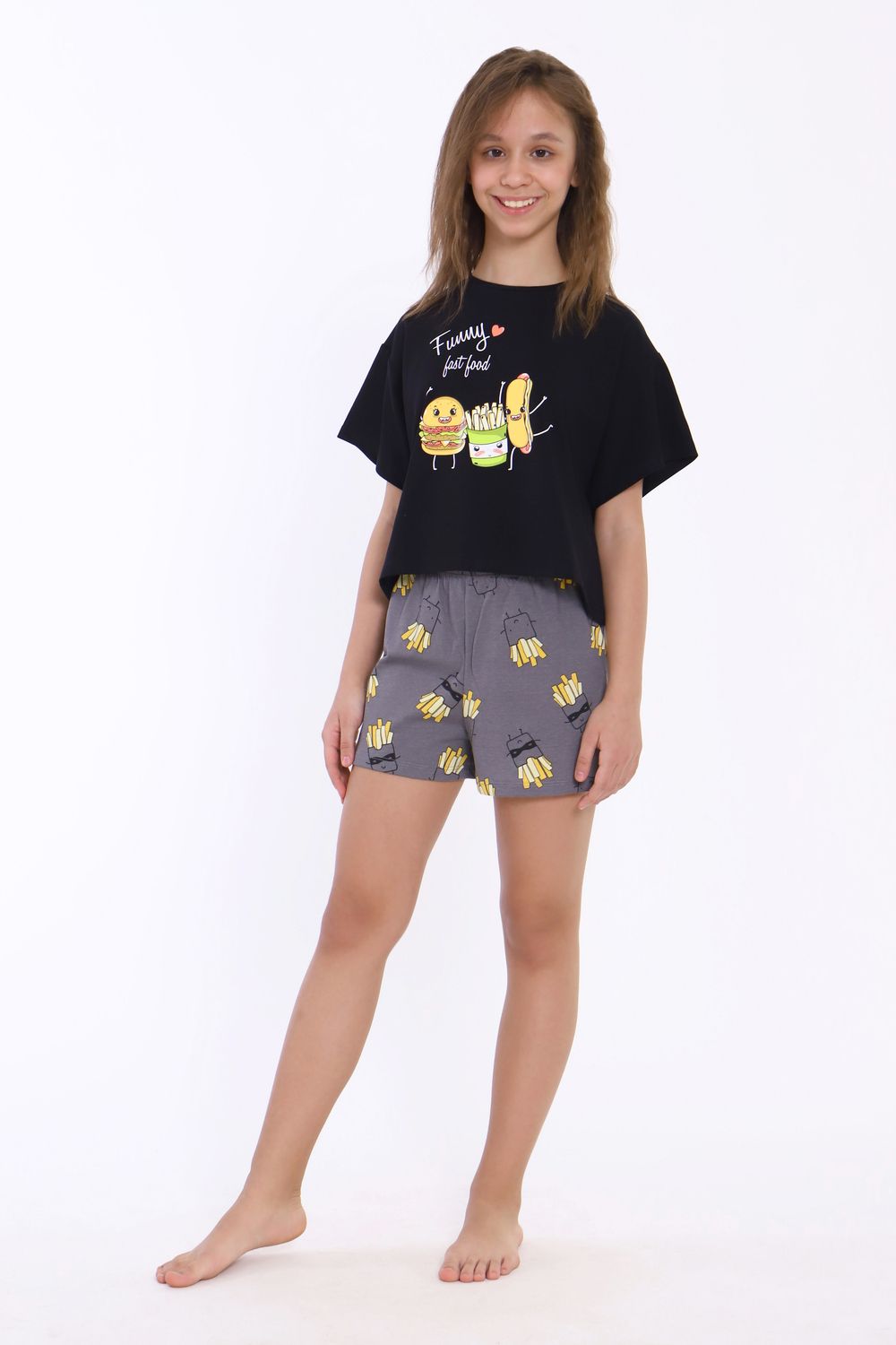 Пижама для девочки Картошка фри арт. ПД-019-046 - серый меланж