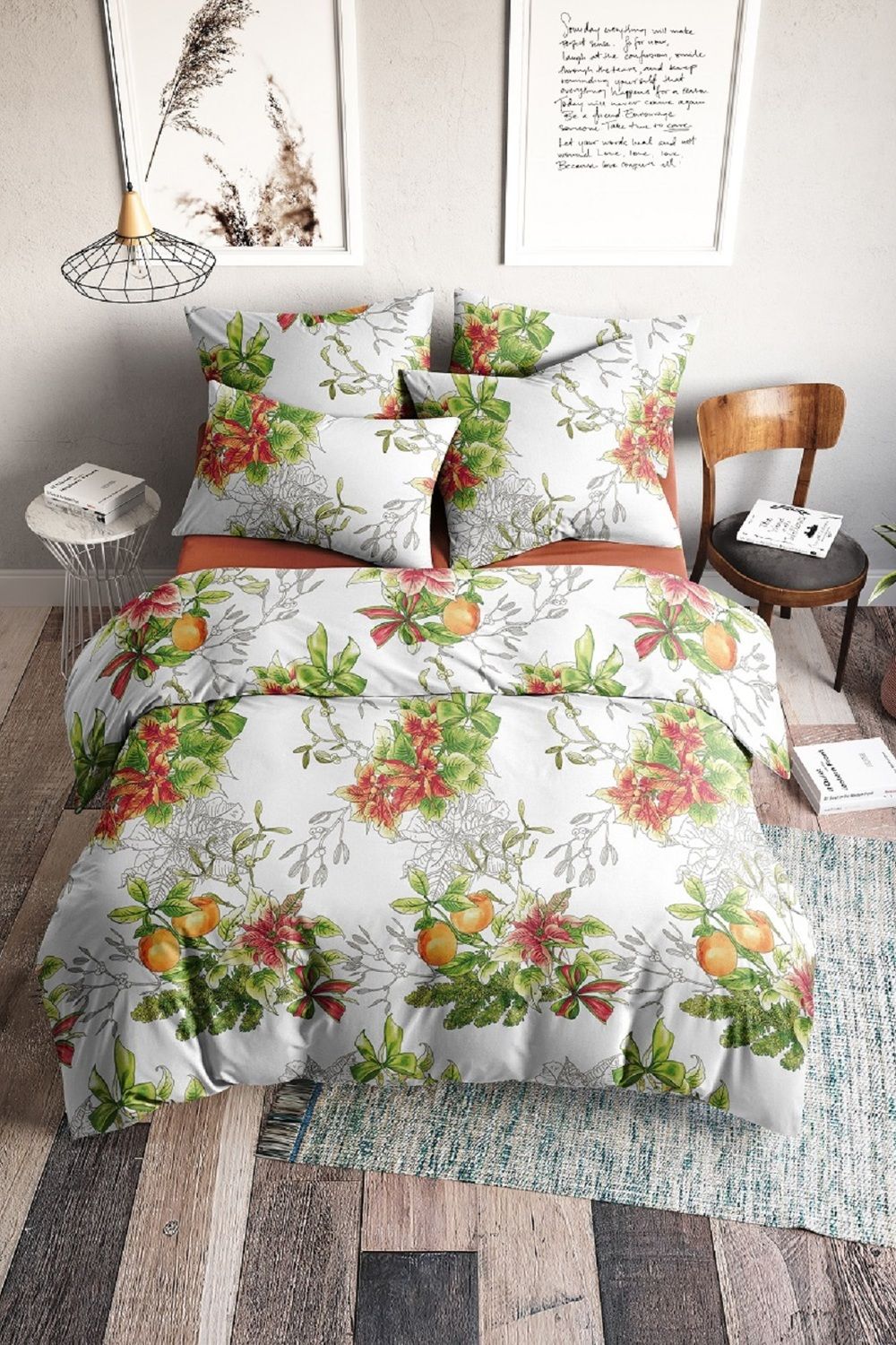 КПБ Новогодний букет поплин (простыня на резинке) - терракот