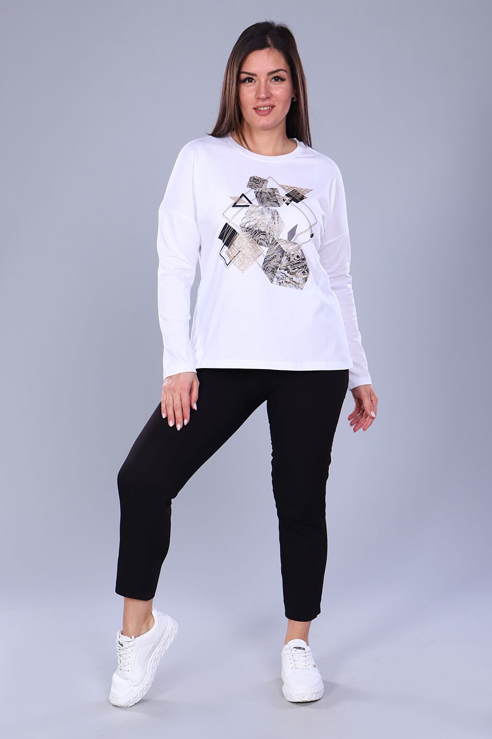 Футболка 55038 с дл.рукавом - белый