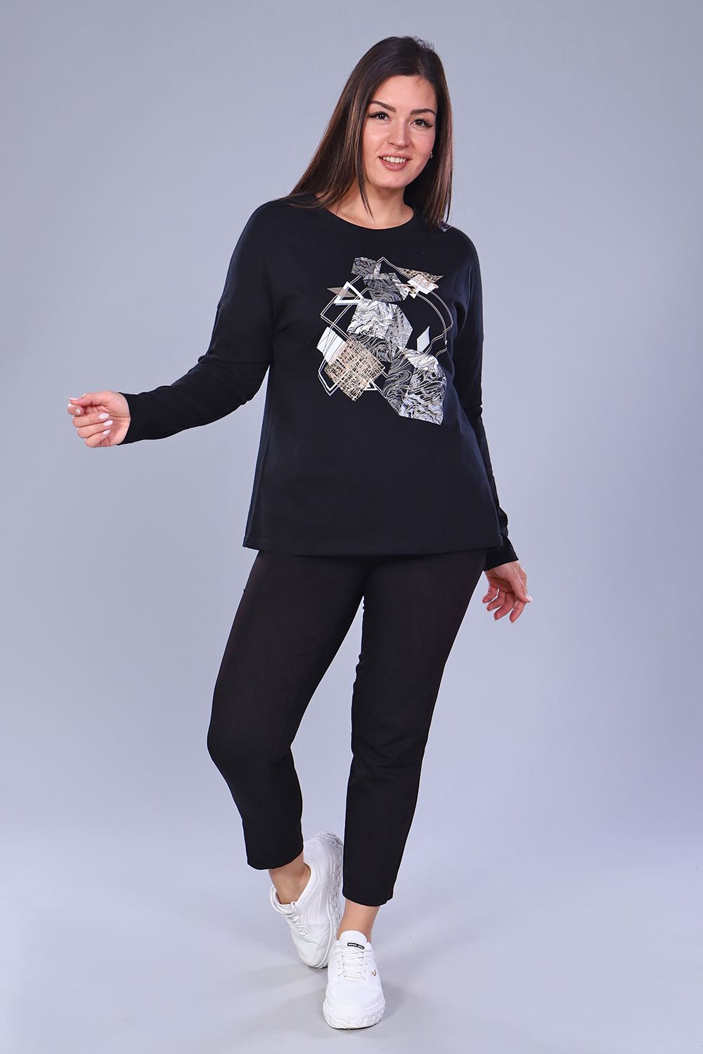 Футболка 55038 с дл.рукавом - черный