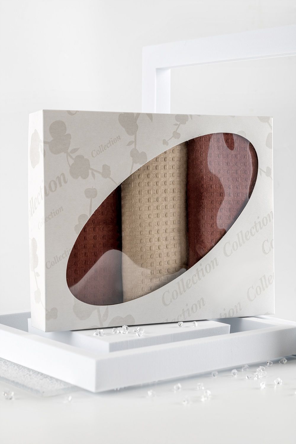 Набор вафельных полотенец в подарочном коробе - шоколад, бежевый, шоколад