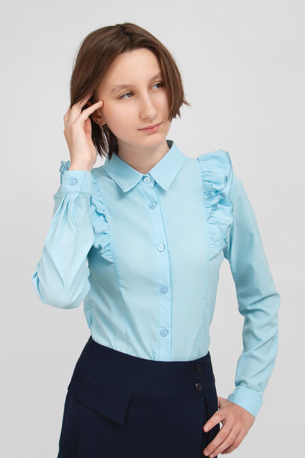 Блузка для девочки длинный рукав SP0222 - голубой