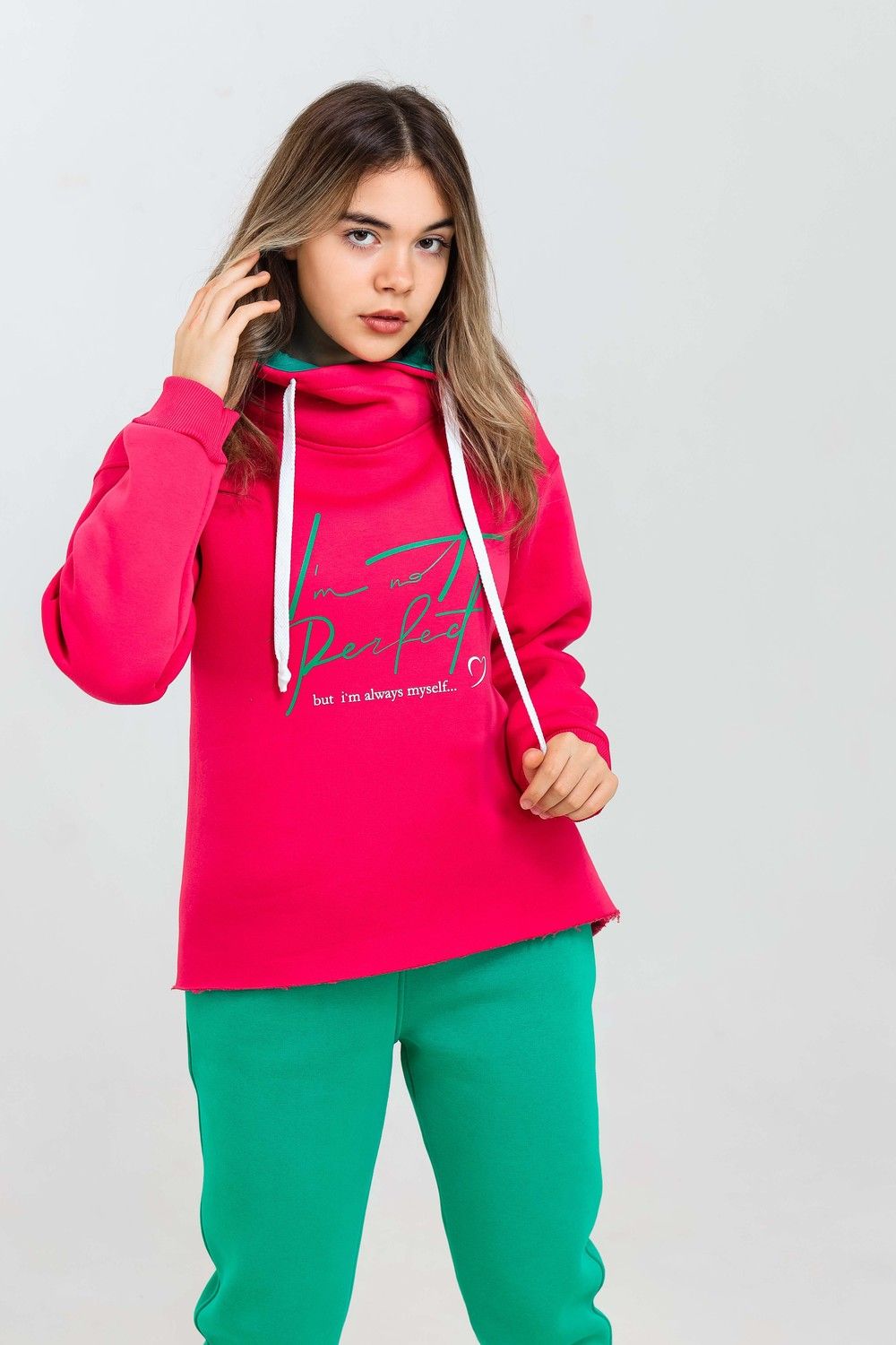 Толстовка 1574 - фуксия/зеленый