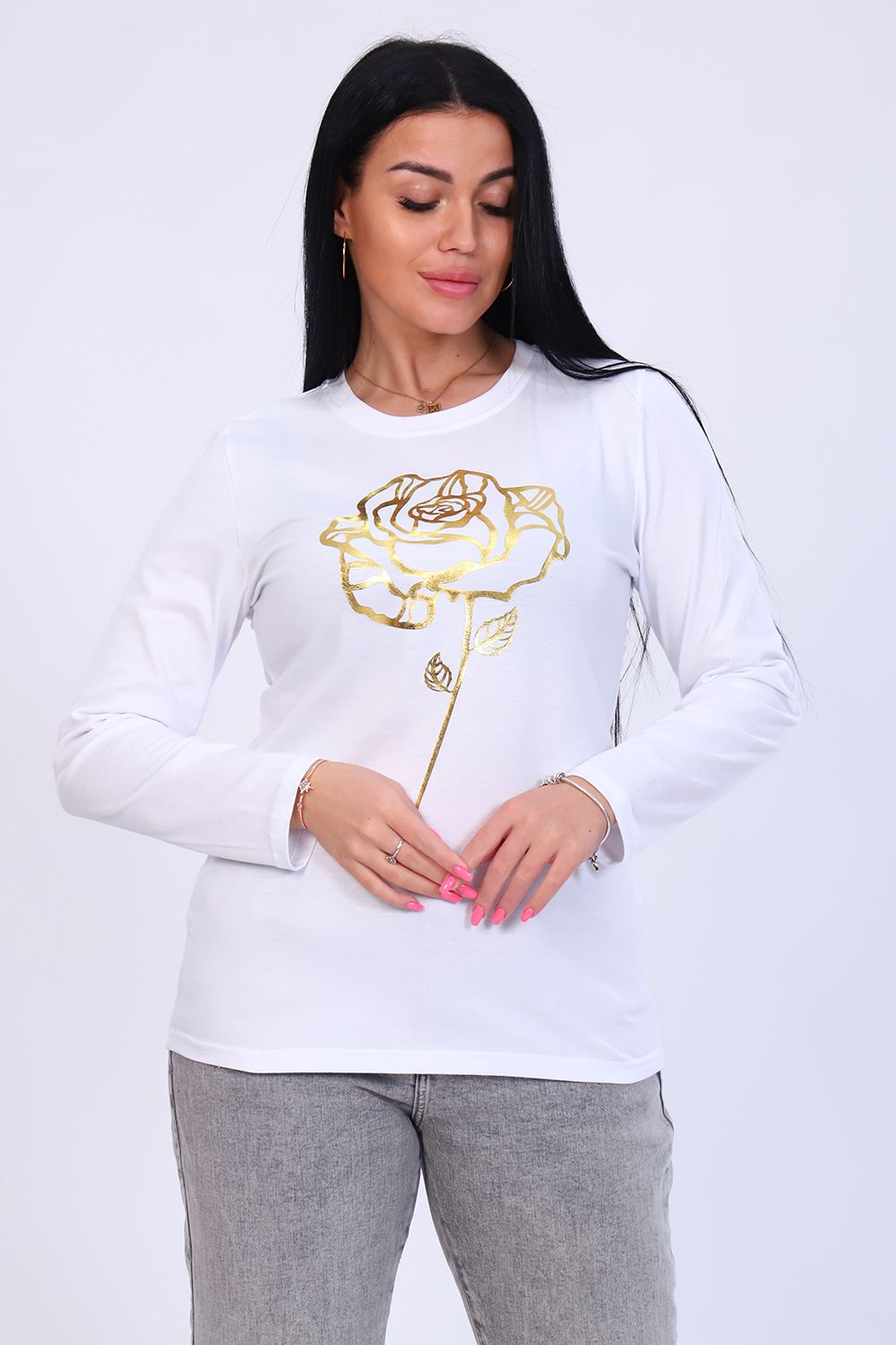 Футболка 55049 с длинным рукавом - белый