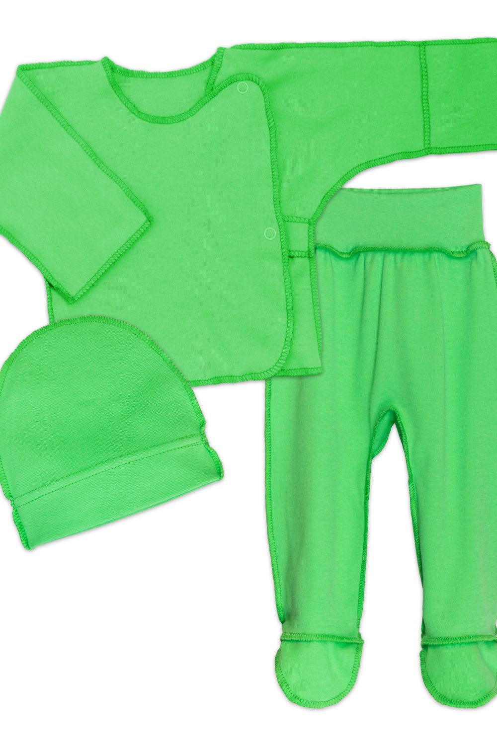 Комплект для новорожденных (распашонка, шапочка, ползунки) 4299 - зеленый