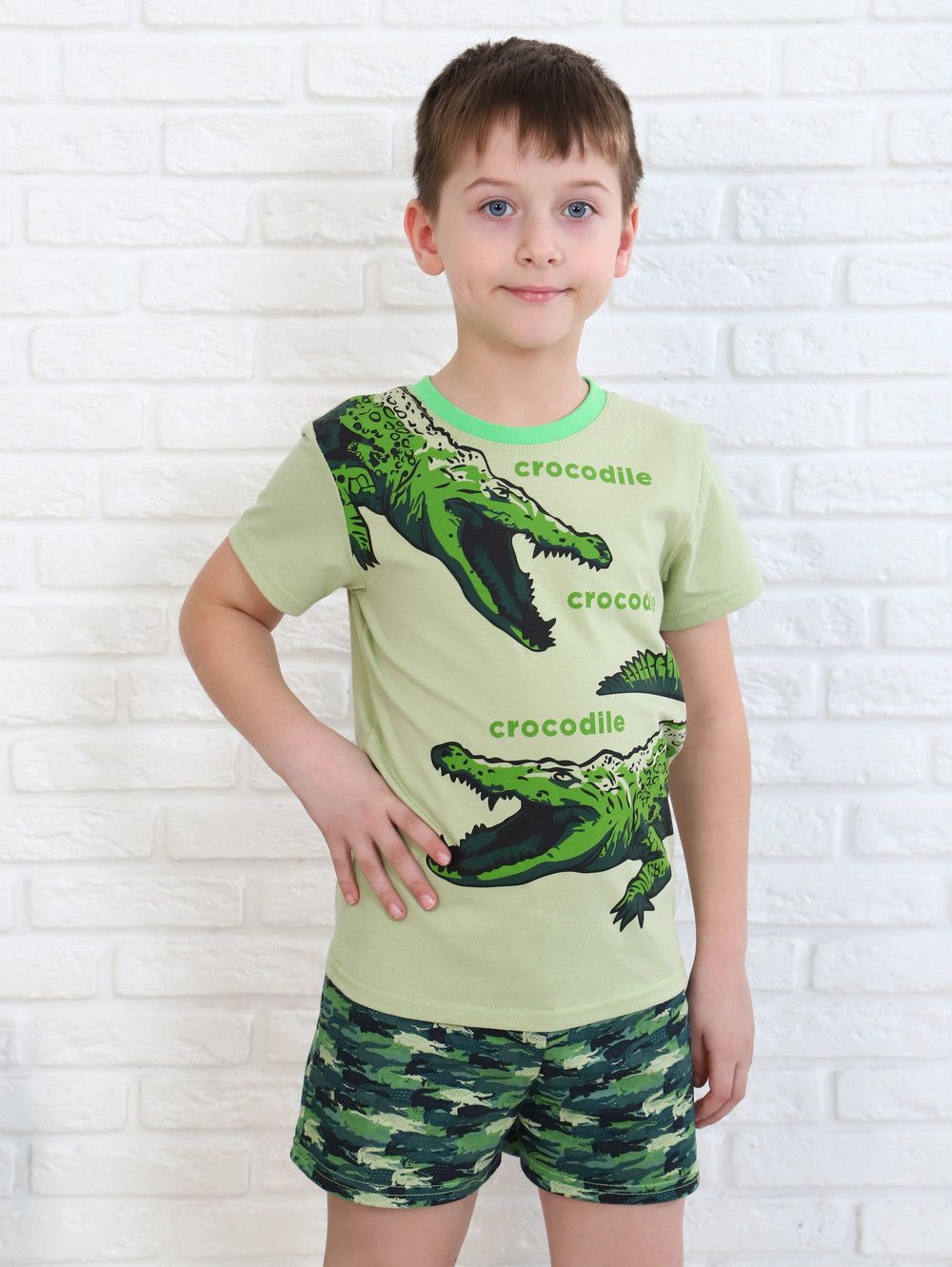Пижама Компот печать для мальчиков - кайман зеленый