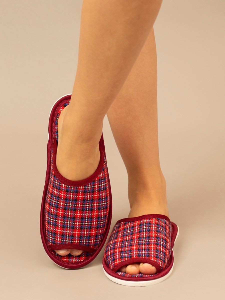 Тапочки домашние С-6ЖШО-МР - красный/клетка