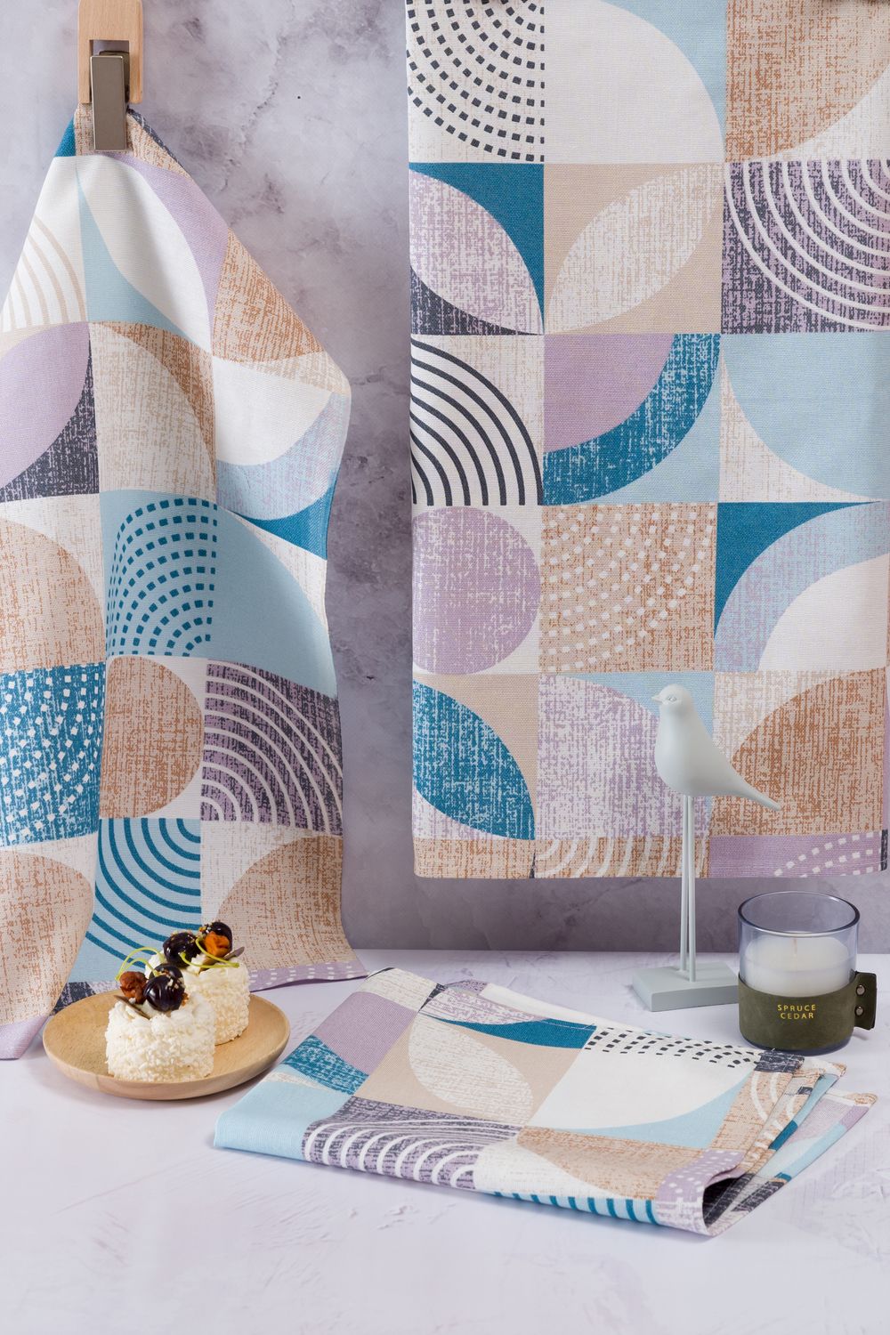 Набор кухонных полотенец Марципан - голубой+серый