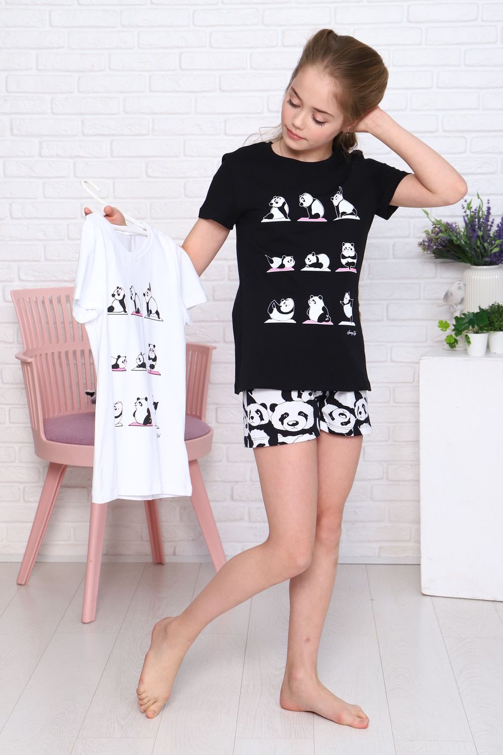 Пижама для девочки Панды Арт.ПД-009-052 - черный