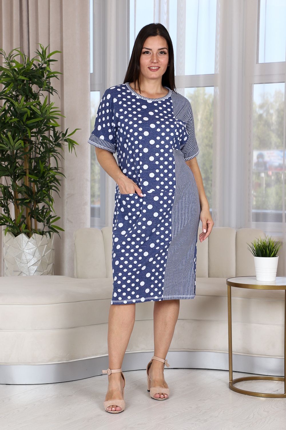 Платье 9153 - полоса горох джинс