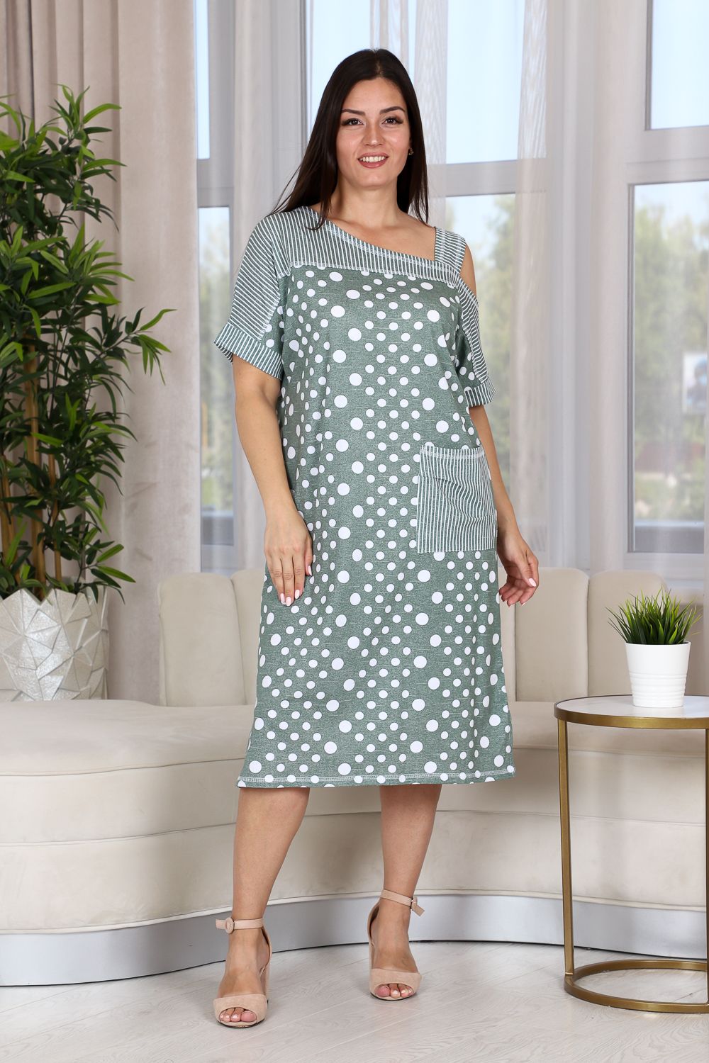 Платье 9152 - полоса горох хаки
