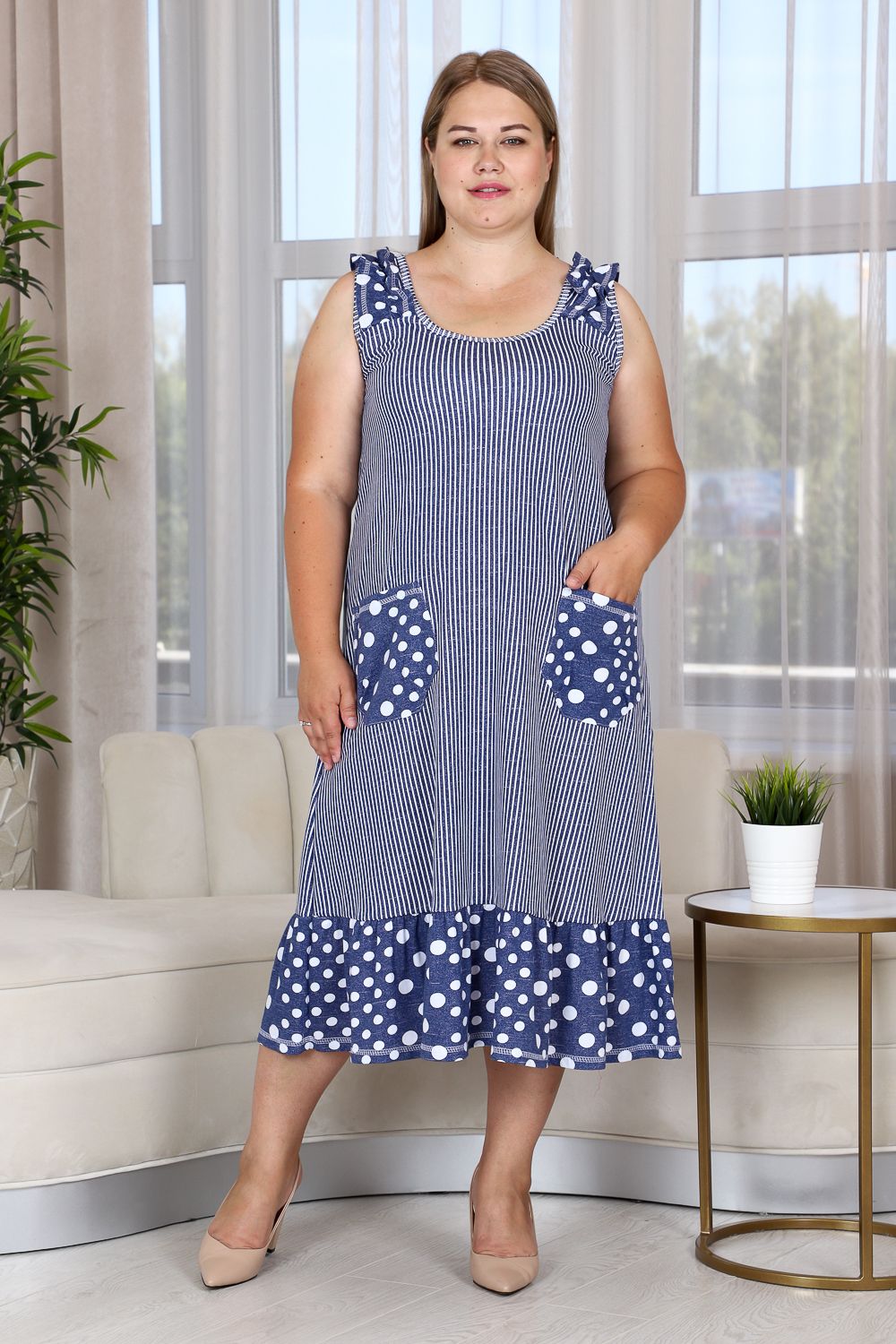 Сарафан 9149 - полоса горох джинс