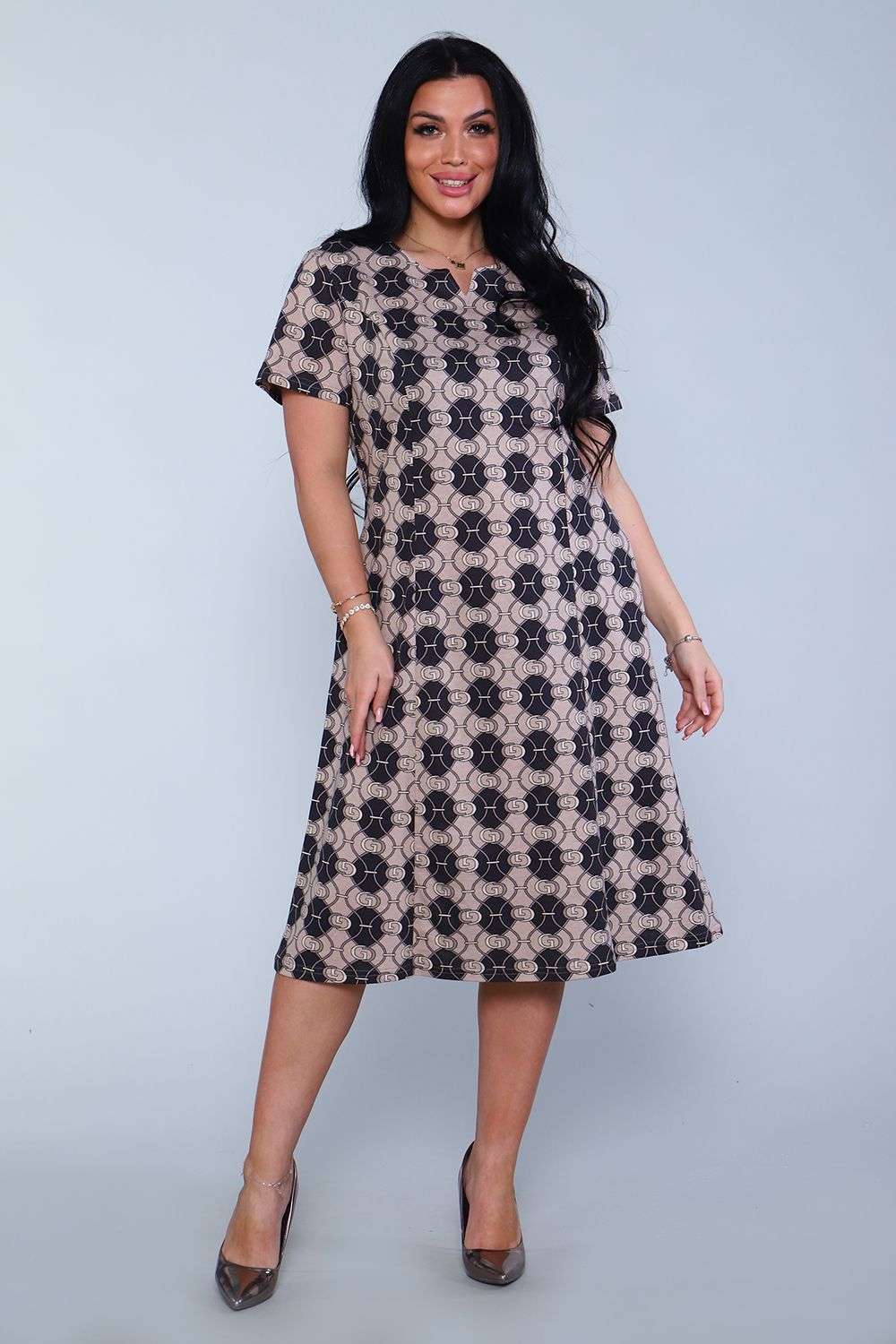 Платье 11266 - шоколад/бежевый