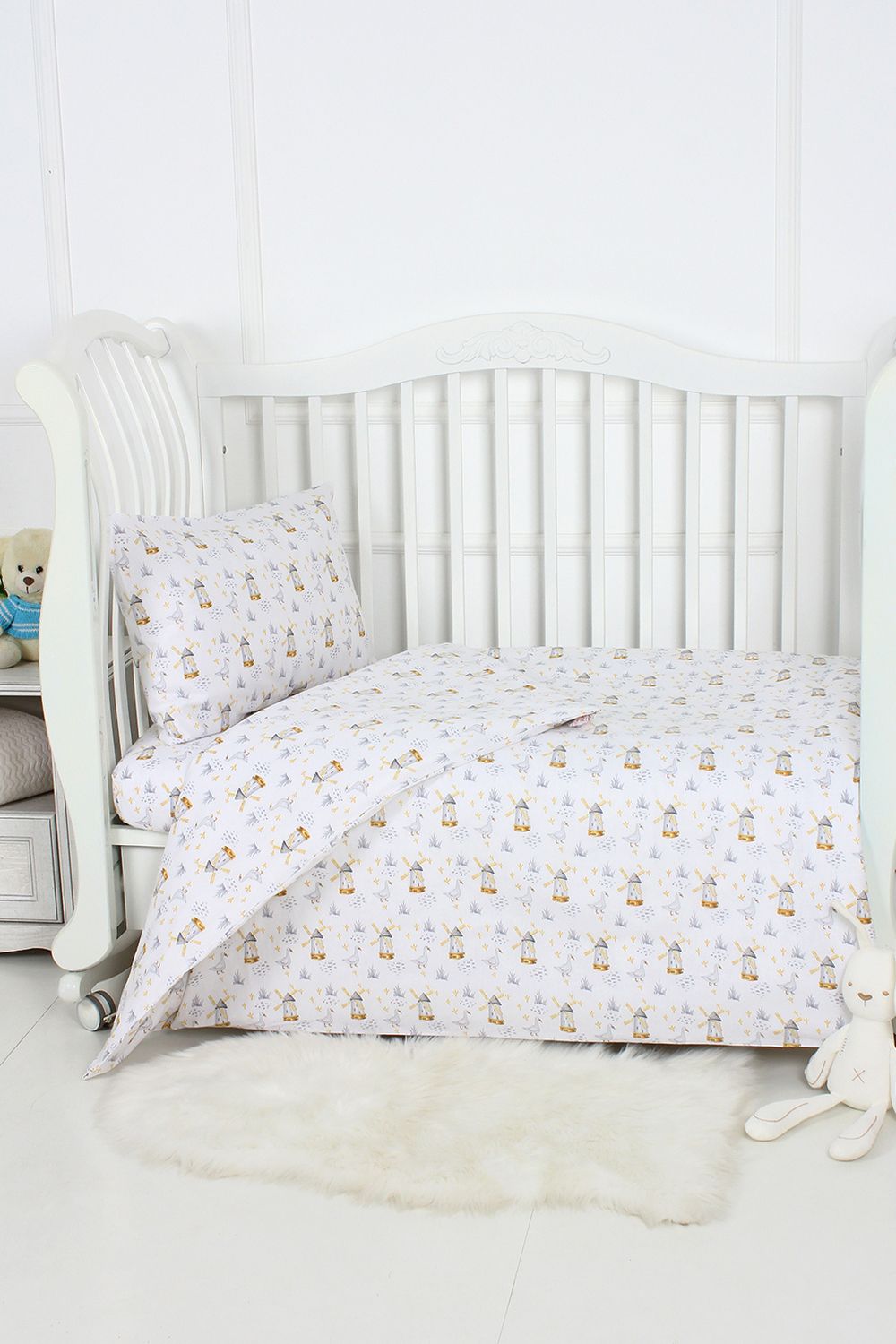 КПБ с простыней на резинке поплин арт. КПБП-ПР-гуси