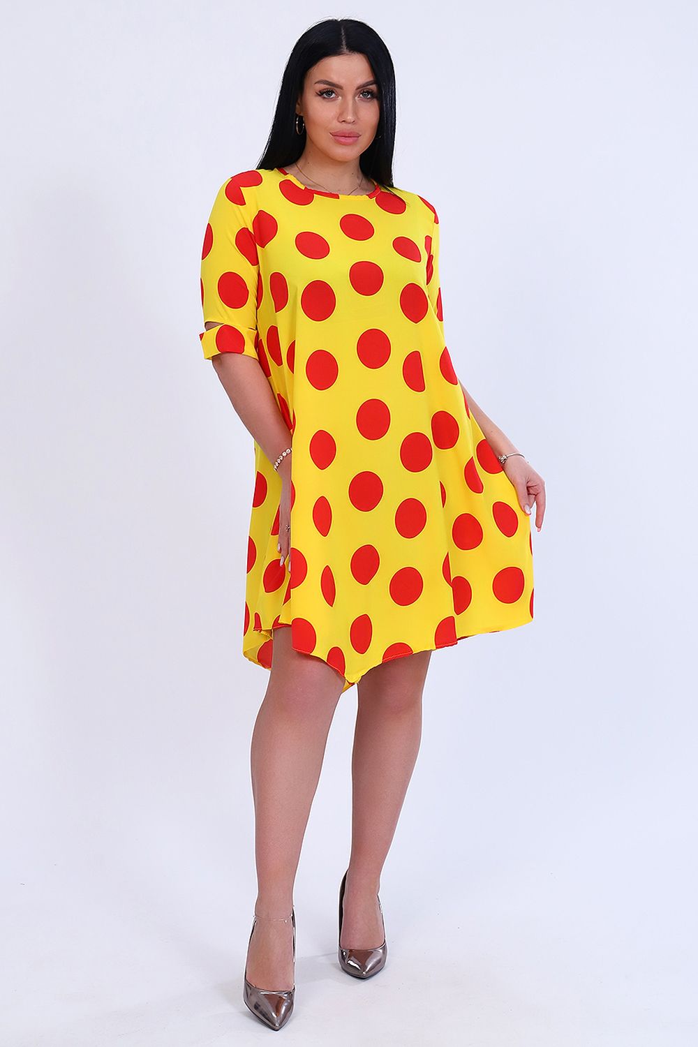 Платье 52262 - желтый+красный горох