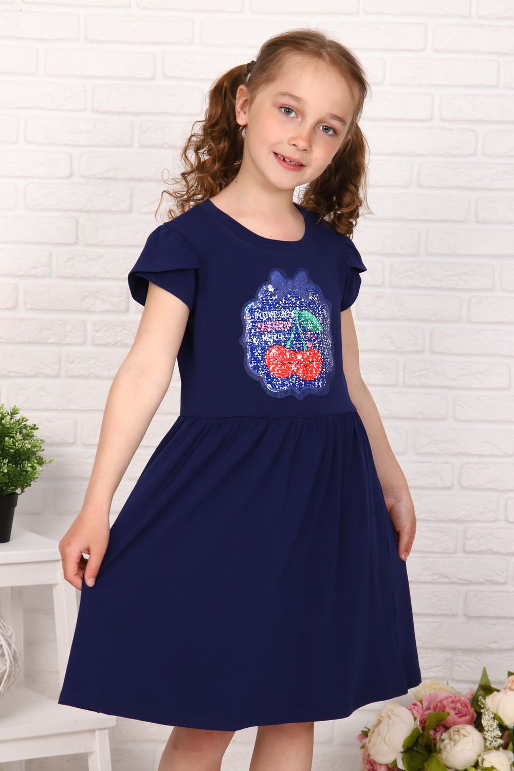 Платье Приветик короткий рукав детское - темно-синий