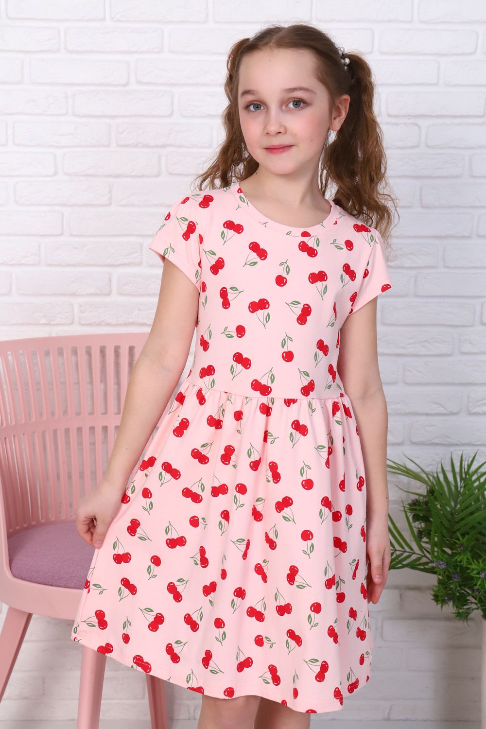 Платье Вишневое варенье короткий рукав детское - розовый