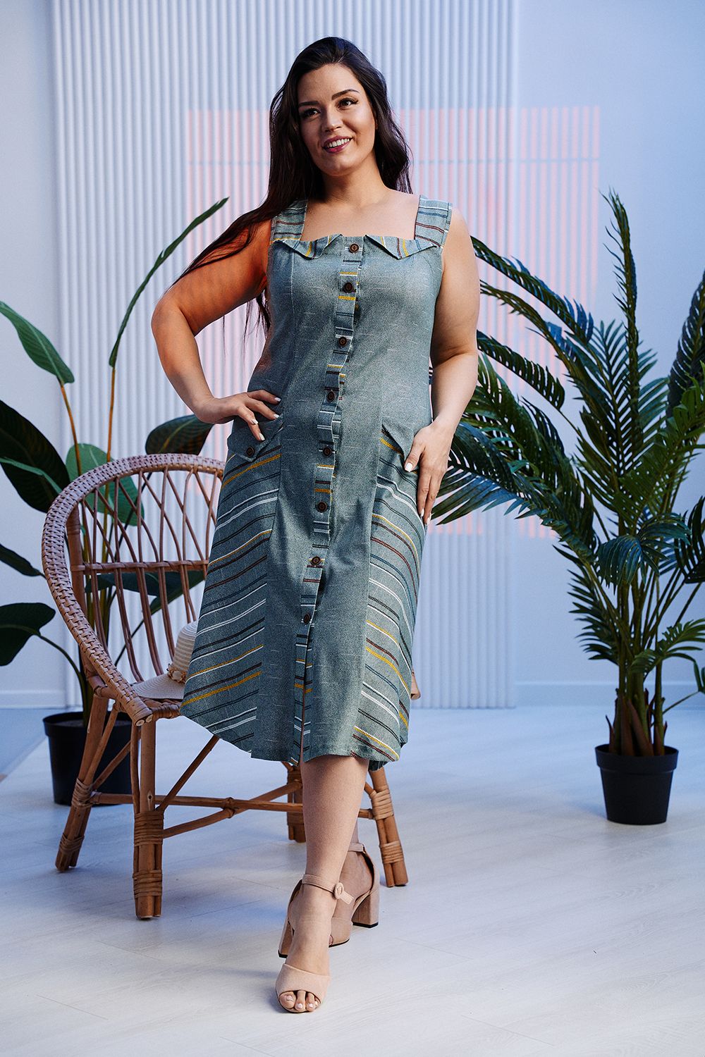 Сарафан 9193 - полоса олива