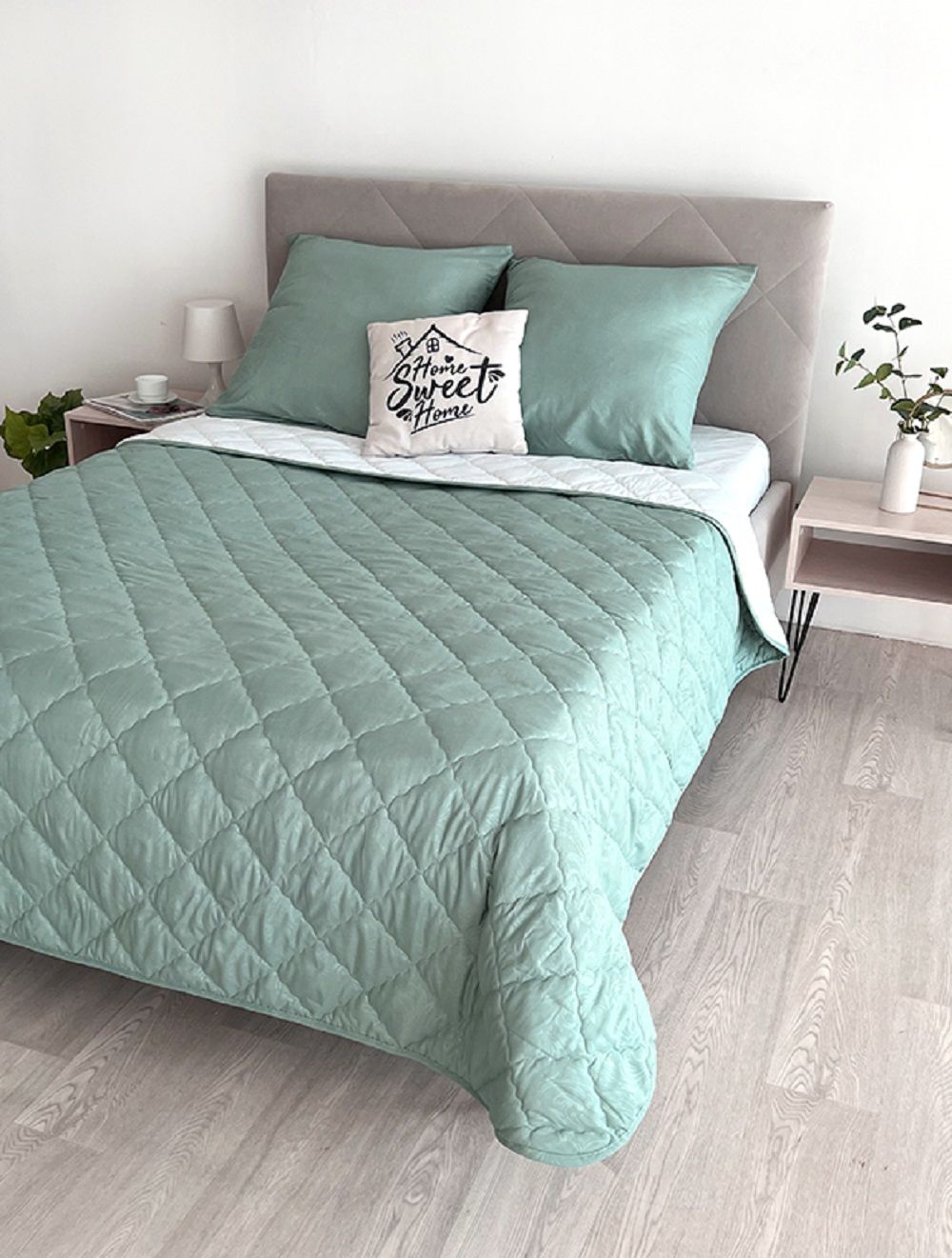 Комплект постельного белья с одеялом New Style КМ-004 мята-белый