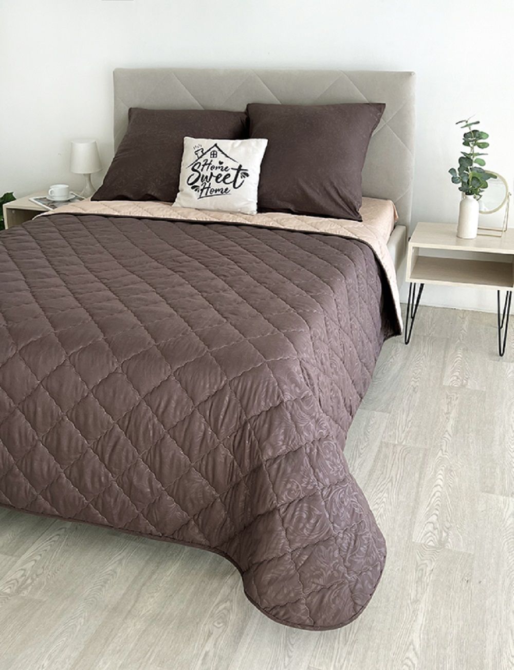 Комплект постельного белья с одеялом New Style КМ-001 коричневый-бежевый
