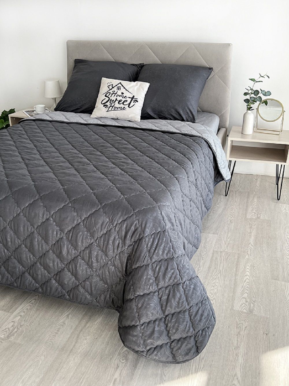 Комплект постельного белья с одеялом New Style КМ-003 графит-серый