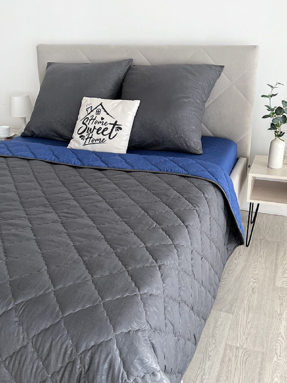 Комплект постельного белья с одеялом New Style КМ-002 графит-синий