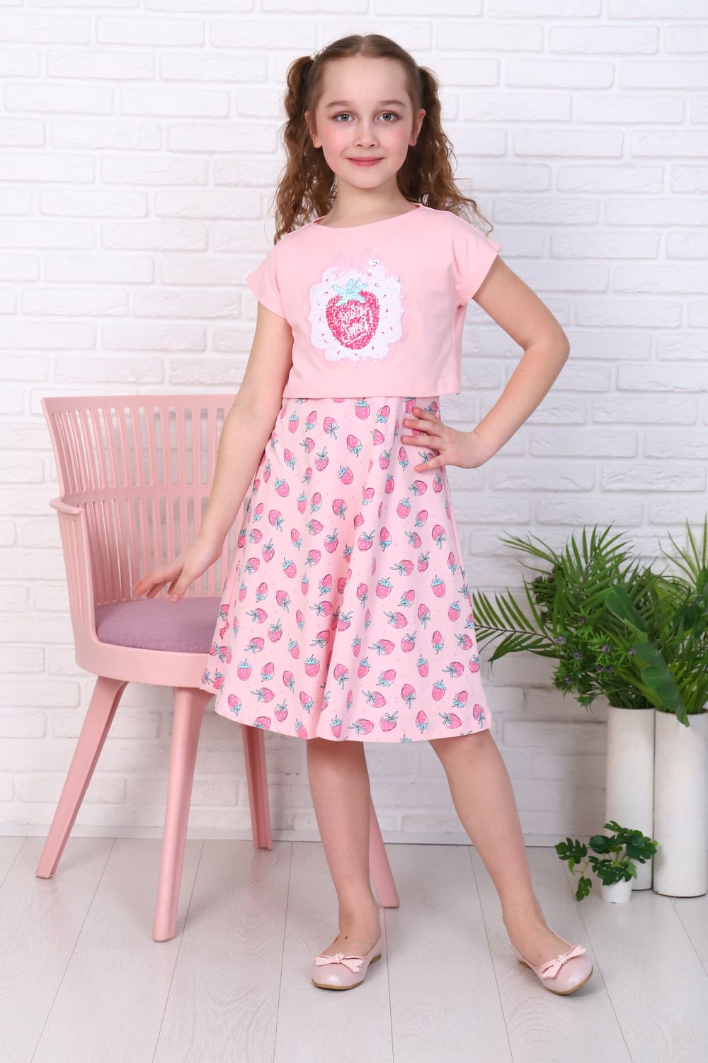 Платье Клубничная Душа короткий рукав детское - розовый