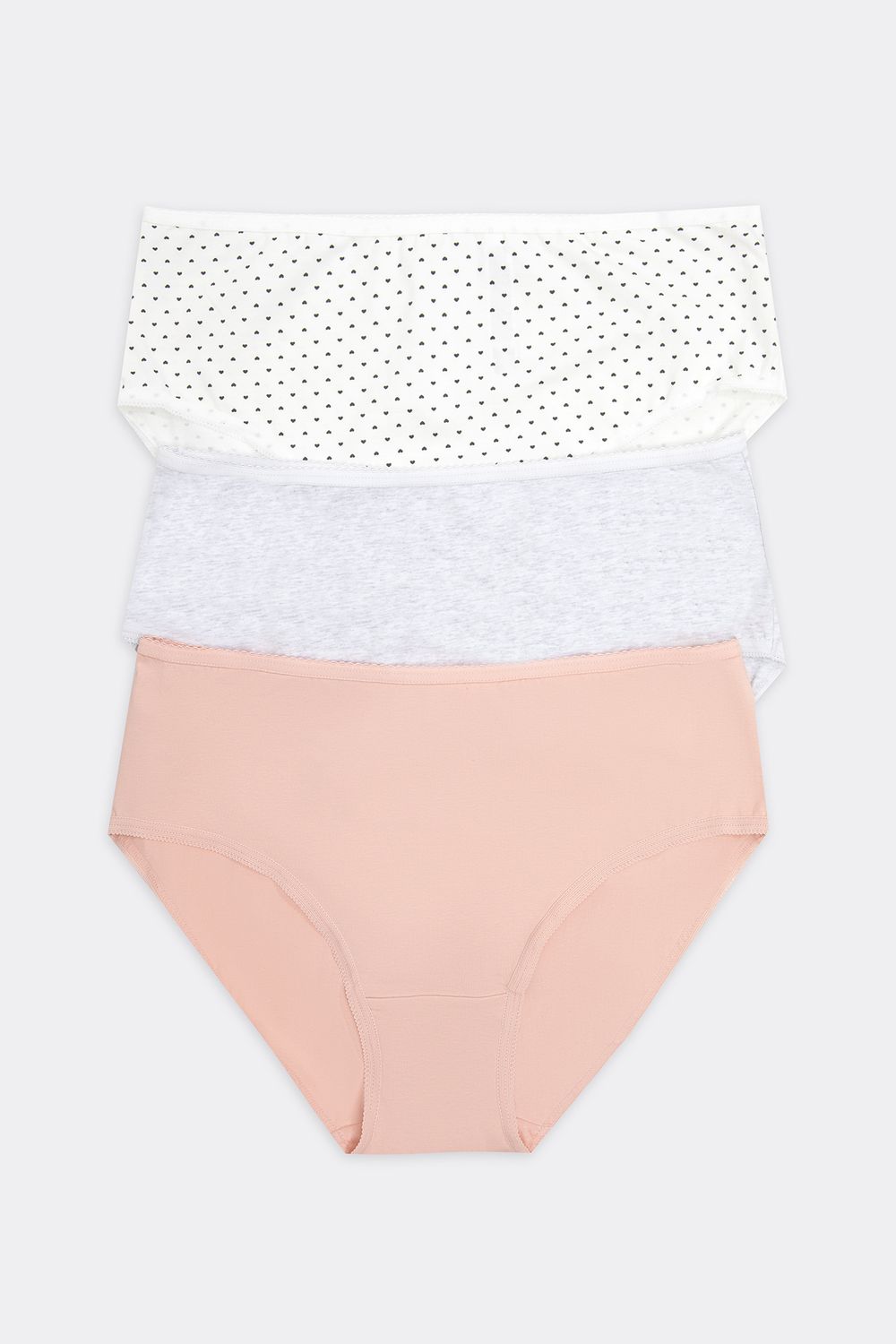 Трусы женские 412075-3 - сердечки на молочном, меланж, коралловый