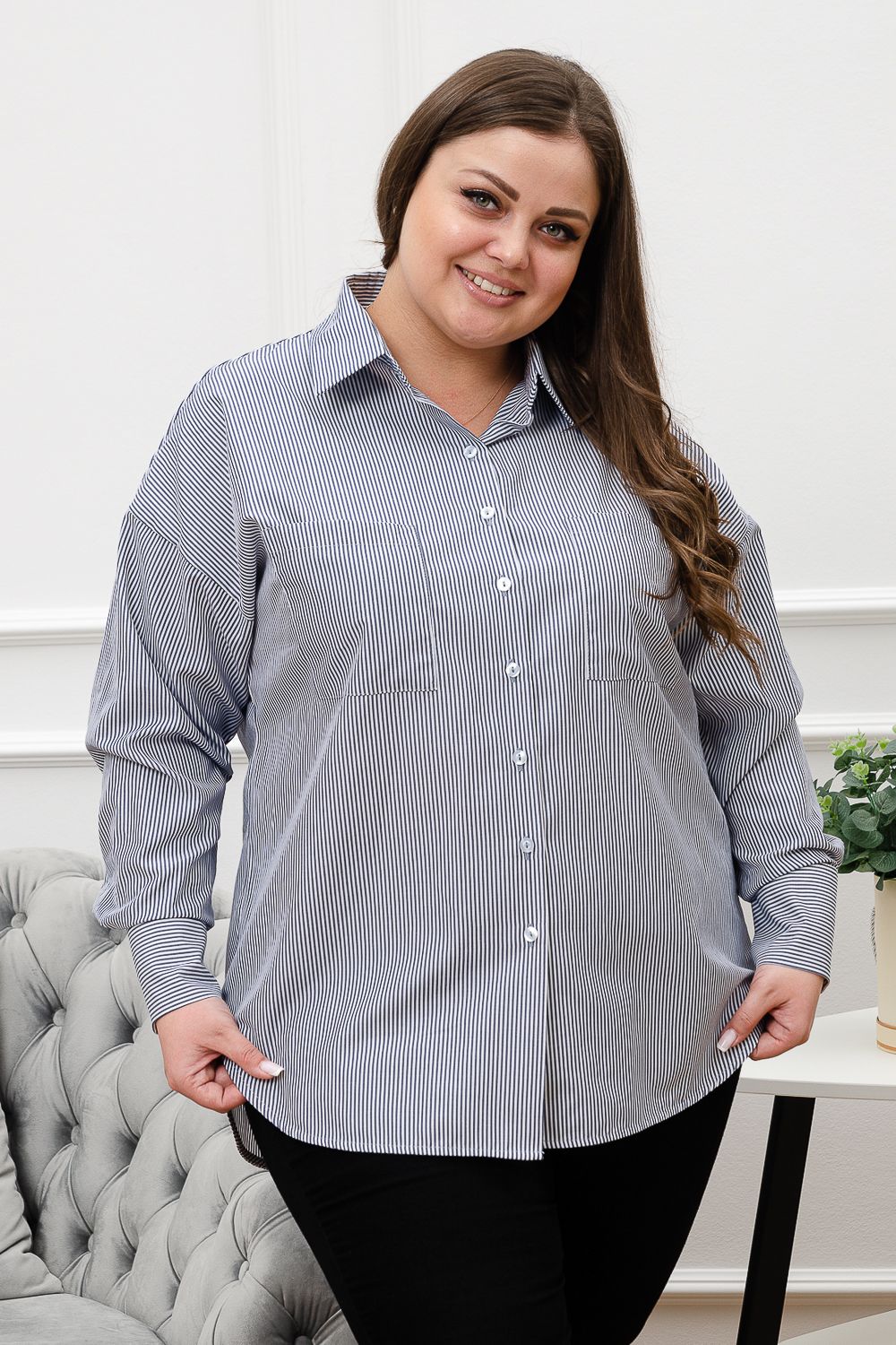 Блузка арт. БЛ-10-401 - полоска т-синяя узкая