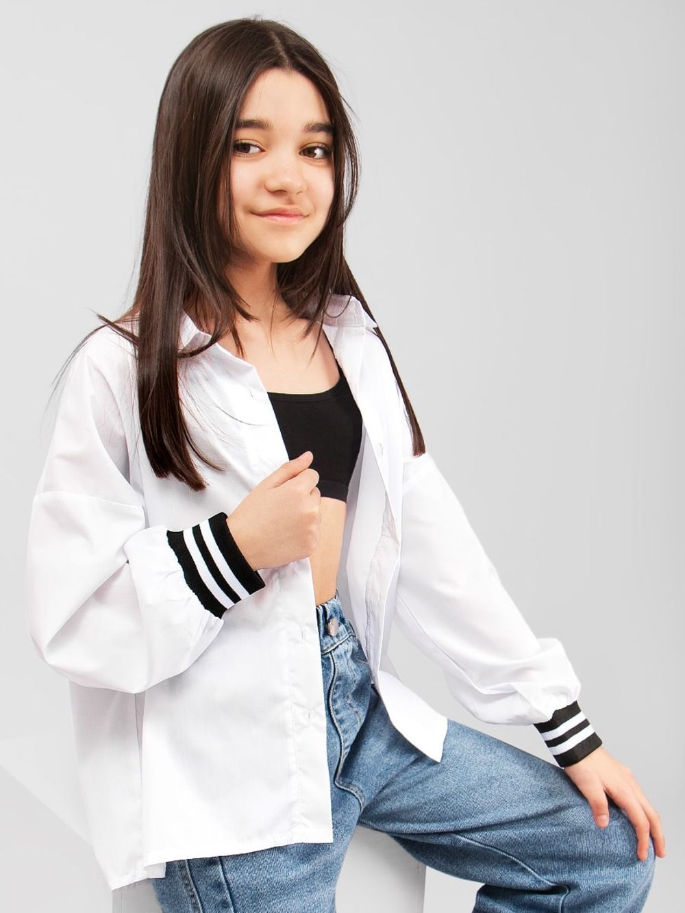 Блузка для девочки оверсайз SP1013 - белый