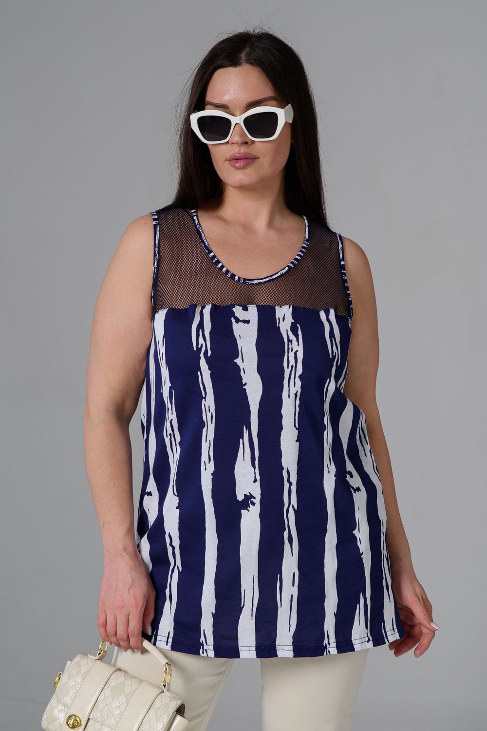 Майка 9126 - полоса+синяя сетка