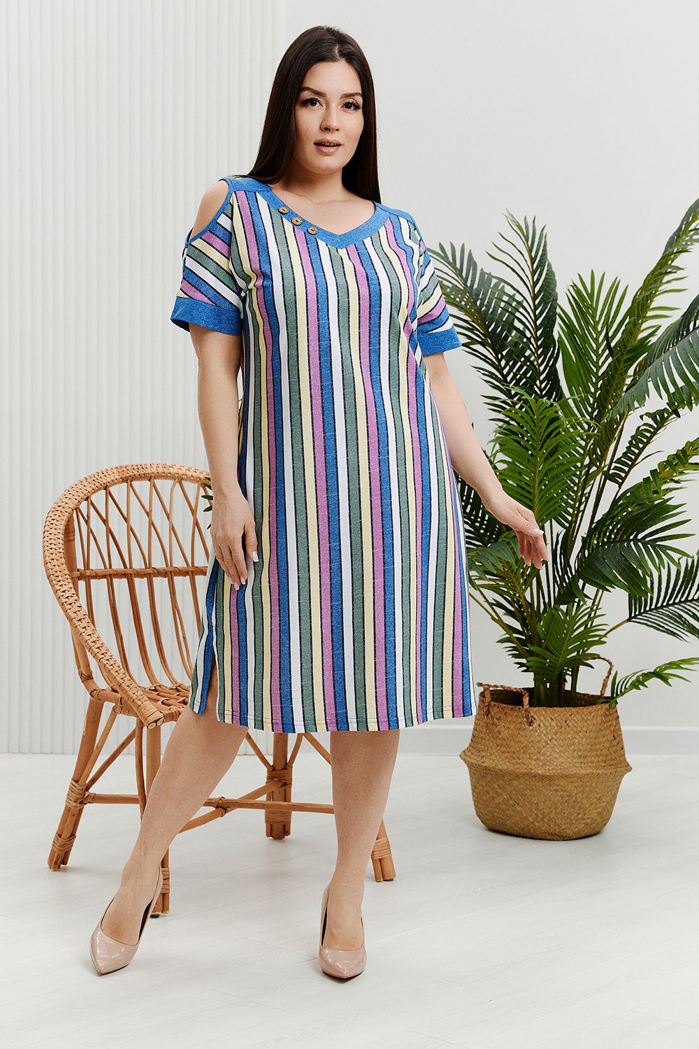 Платье 7380 - синий+цветная полоса