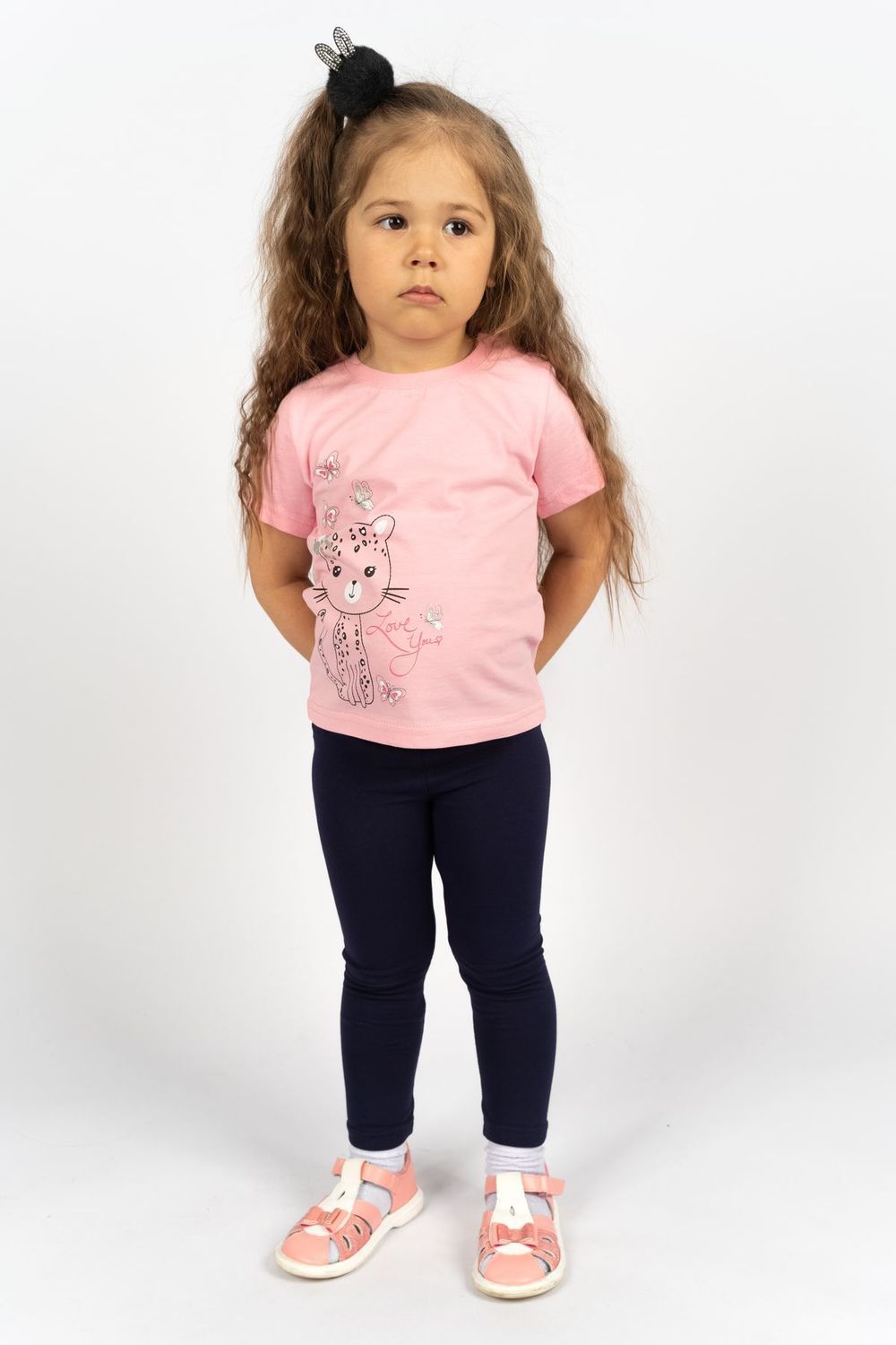 Комплект для девочки 41101 (футболка-лосины) - с.розовый/т.синий