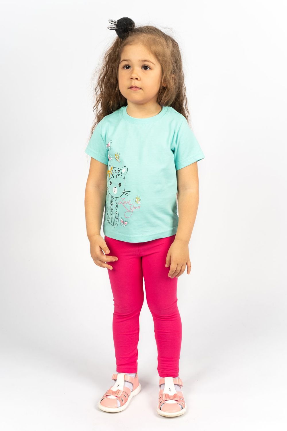 Комплект для девочки 41101 (футболка-лосины) - мятный/розовый