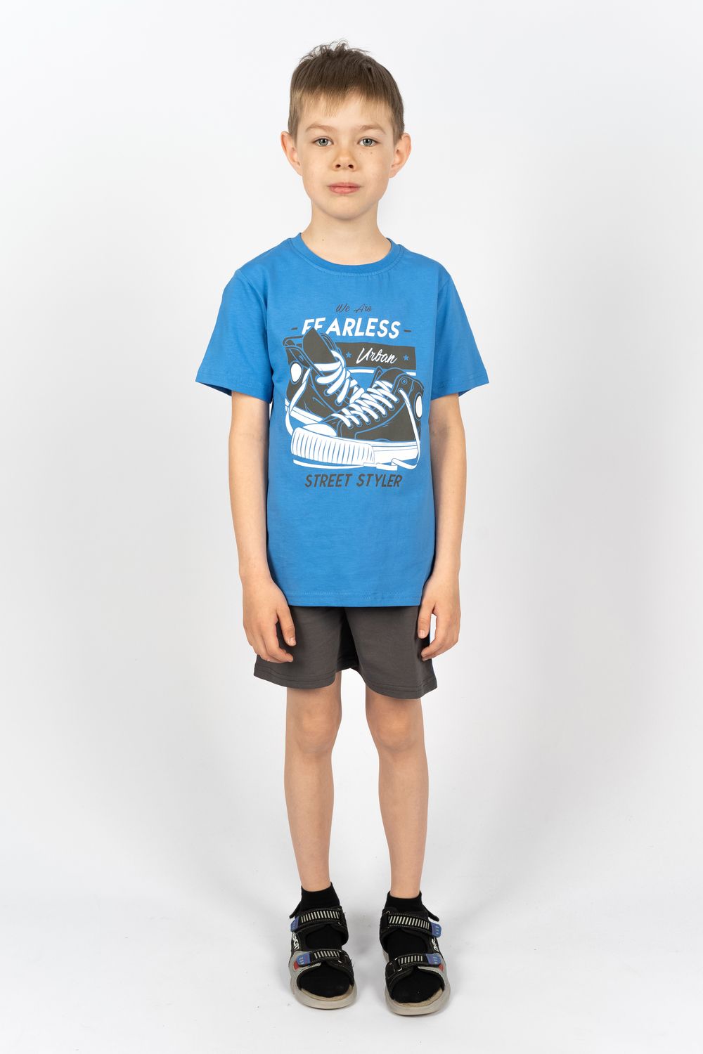 Комплект для мальчика 4293 (футболка + шорты) - джинс/т.синий
