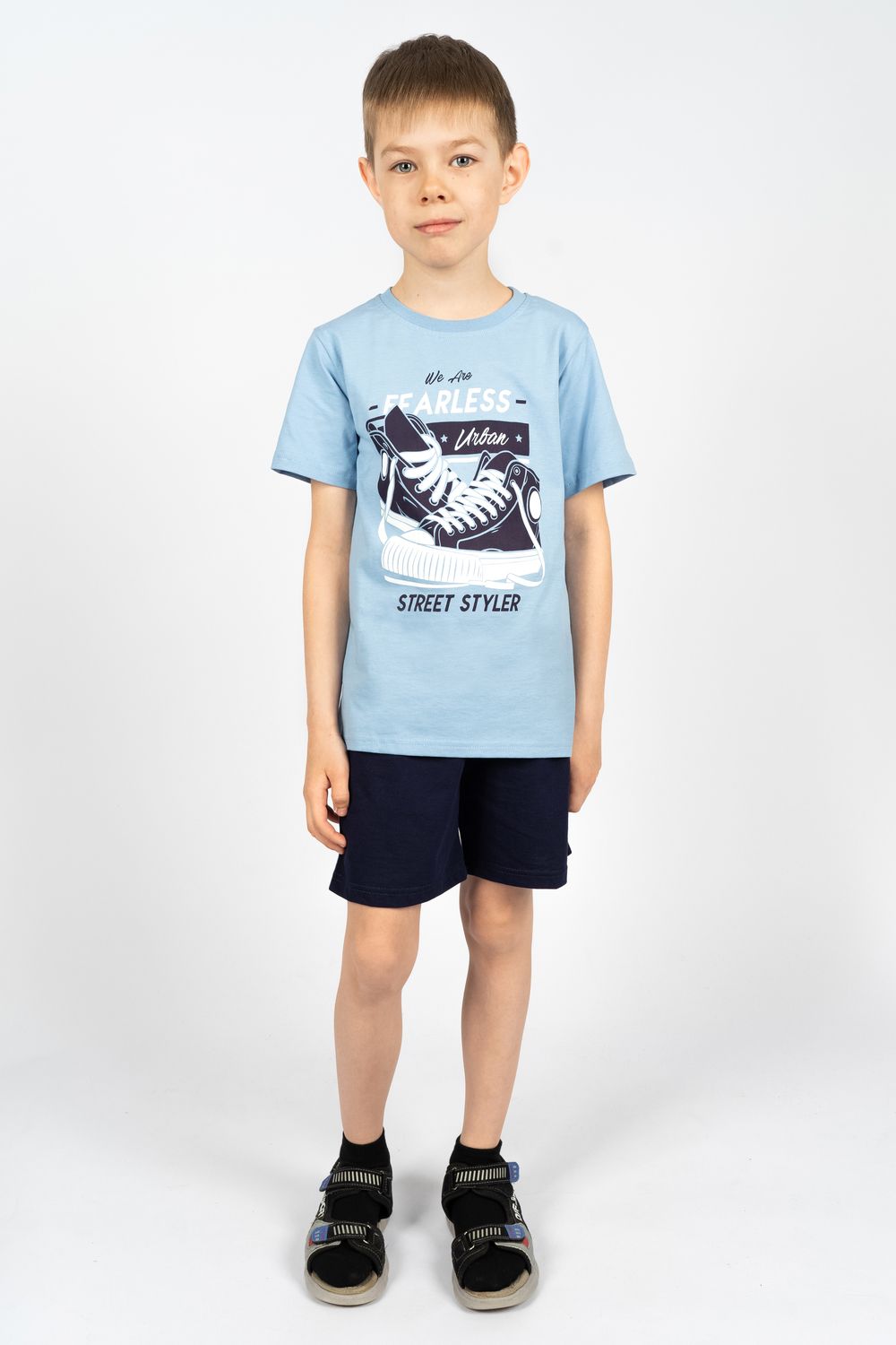 Комплект для мальчика 4293 (футболка + шорты) - я.голубой/т.серый