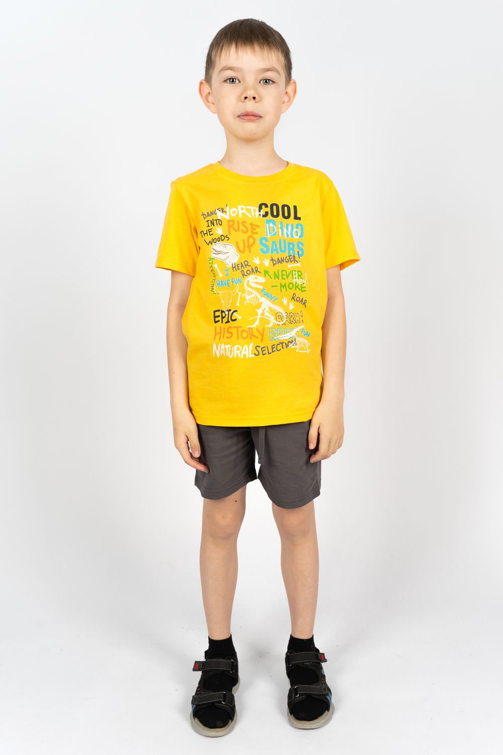Комплект для мальчика 4292 (футболка + шорты) - желтый/т.серый