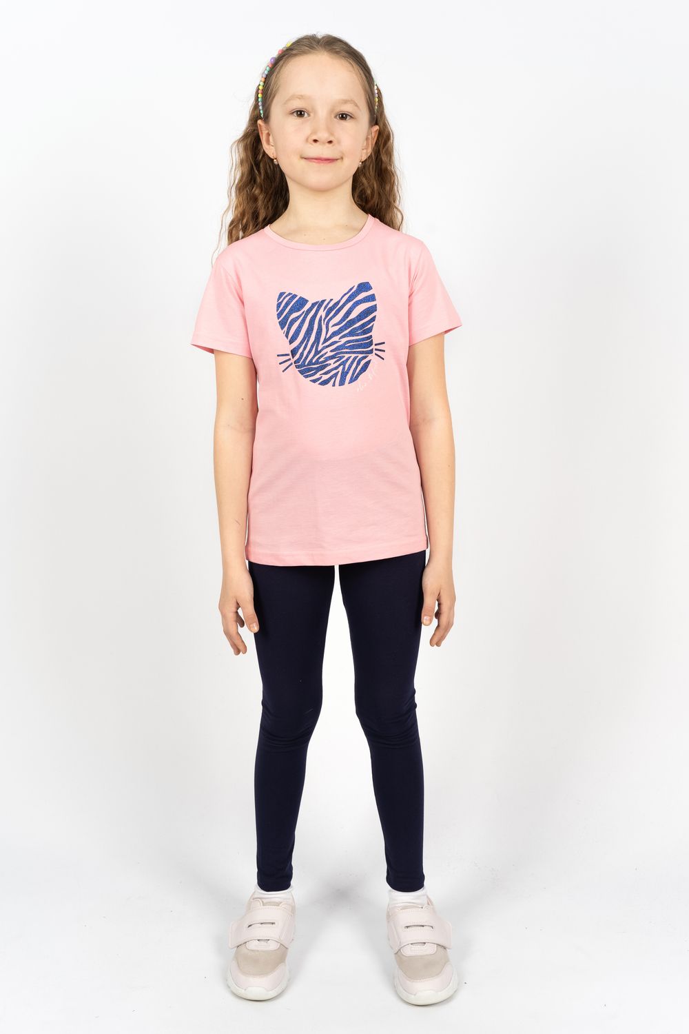 Комплект для девочки 41110 (футболка +лосины) - с.розовый/т.синий