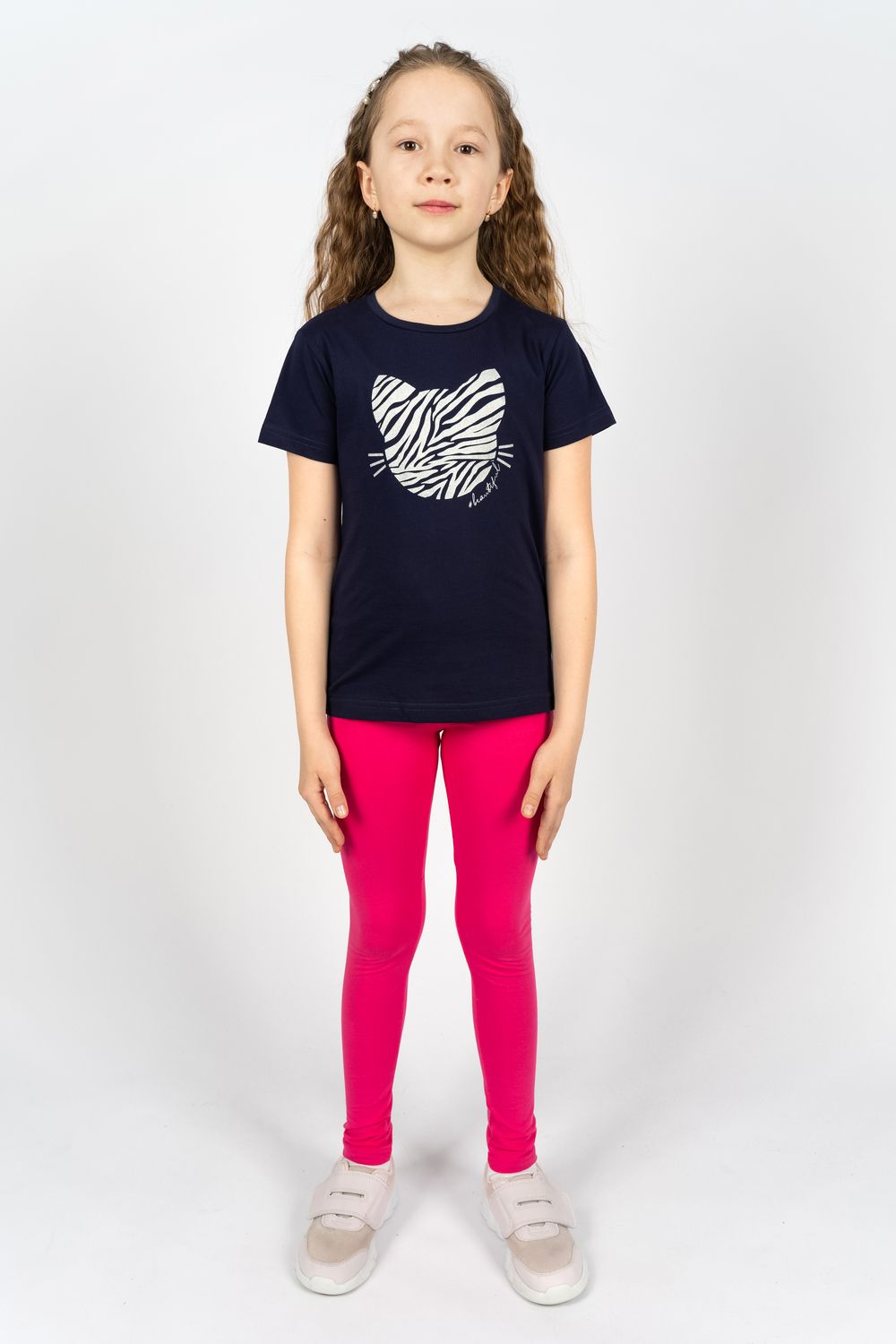 Комплект для девочки 41110 (футболка +лосины) - т.синий/розовый