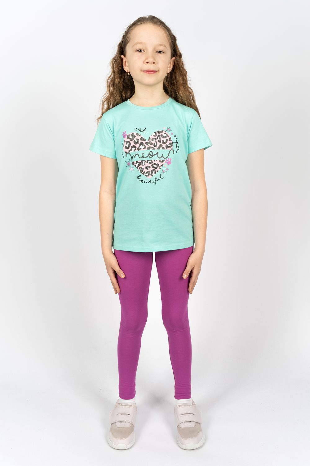 Комплект для девочки 41109 (футболка + лосины) - мятный/лиловый