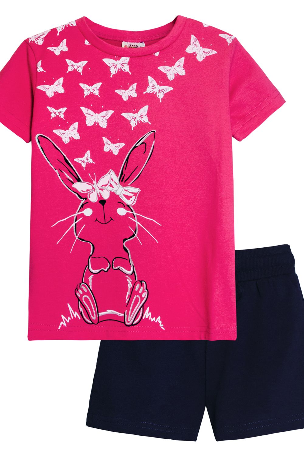 Комплект для девочки 41106 (футболка+ шорты) - розовый/т.синий