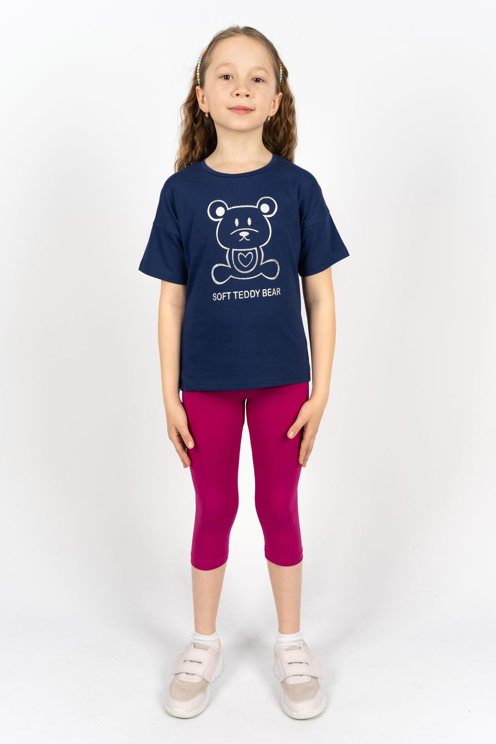 Комплект для девочки 41104 (футболка+бриджи) - синий/ягодный