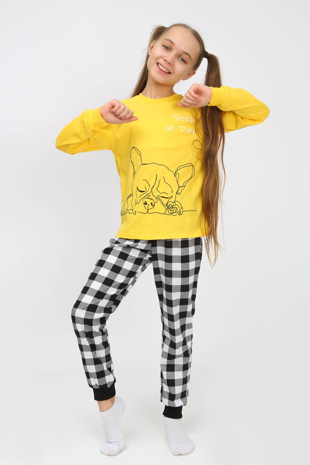 Пижама 92221 детская - желтый/черная клетка