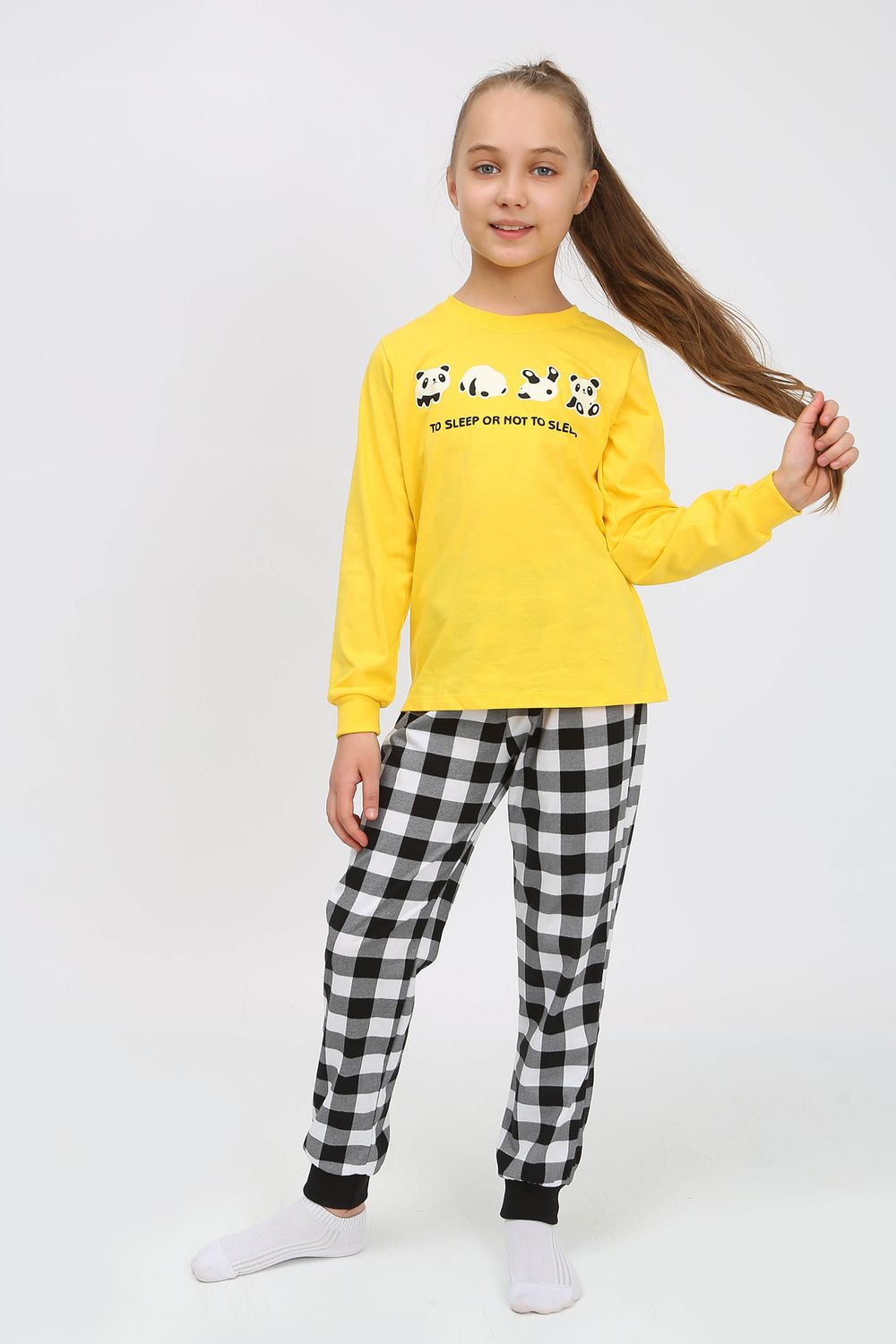 Пижама 91236 детская (джемпер, брюки) - желтый/черная клетка